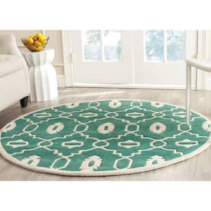 Chatham Teal/Ivory 5 ft. x 5 ft. Round Geometric Area Rug