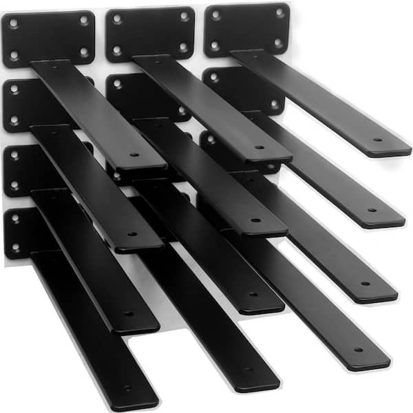 12-Pack 16 in. L Black Iron Shelf Bracket, Floating Shelf Brackets, Rustic Industrial Metal Brackets for Shelf Support