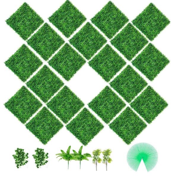 VEVOR 20 in. x 20 in. x 1.6 in. Boxwood Hedge Panels PE Artificial Grass Backdrop Wall Privacy Screen Vinyl Garden Fence