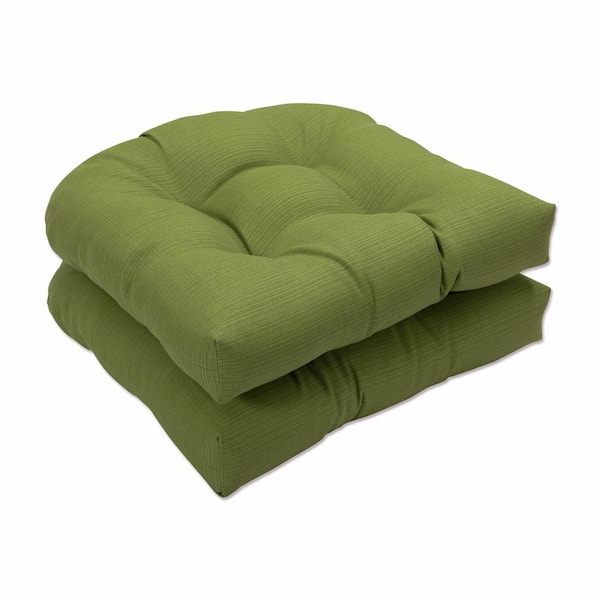 Pillow Perfect Solid 19 in. x 19 in. Outdoor Dining Chair Cushion in Green (Set of 2)