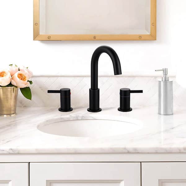 8 in. Widespread Double Handle Bathroom Faucet with Pop-Up Drain in Matte Black