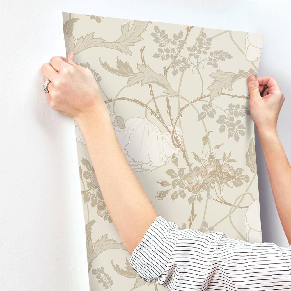 Gwendolyn Neutral and Coral Floral Pre-pasted Wallpaper