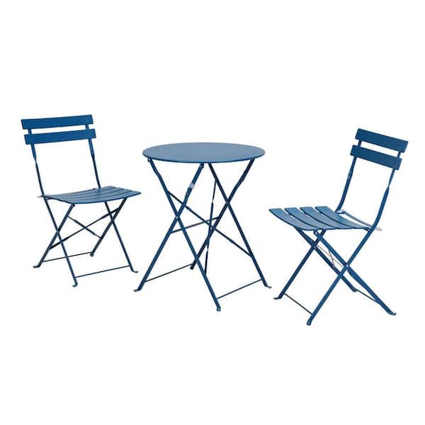 SUNRINX Peacock Blue 3-Piece Metal Round Outdoor Bistro Set