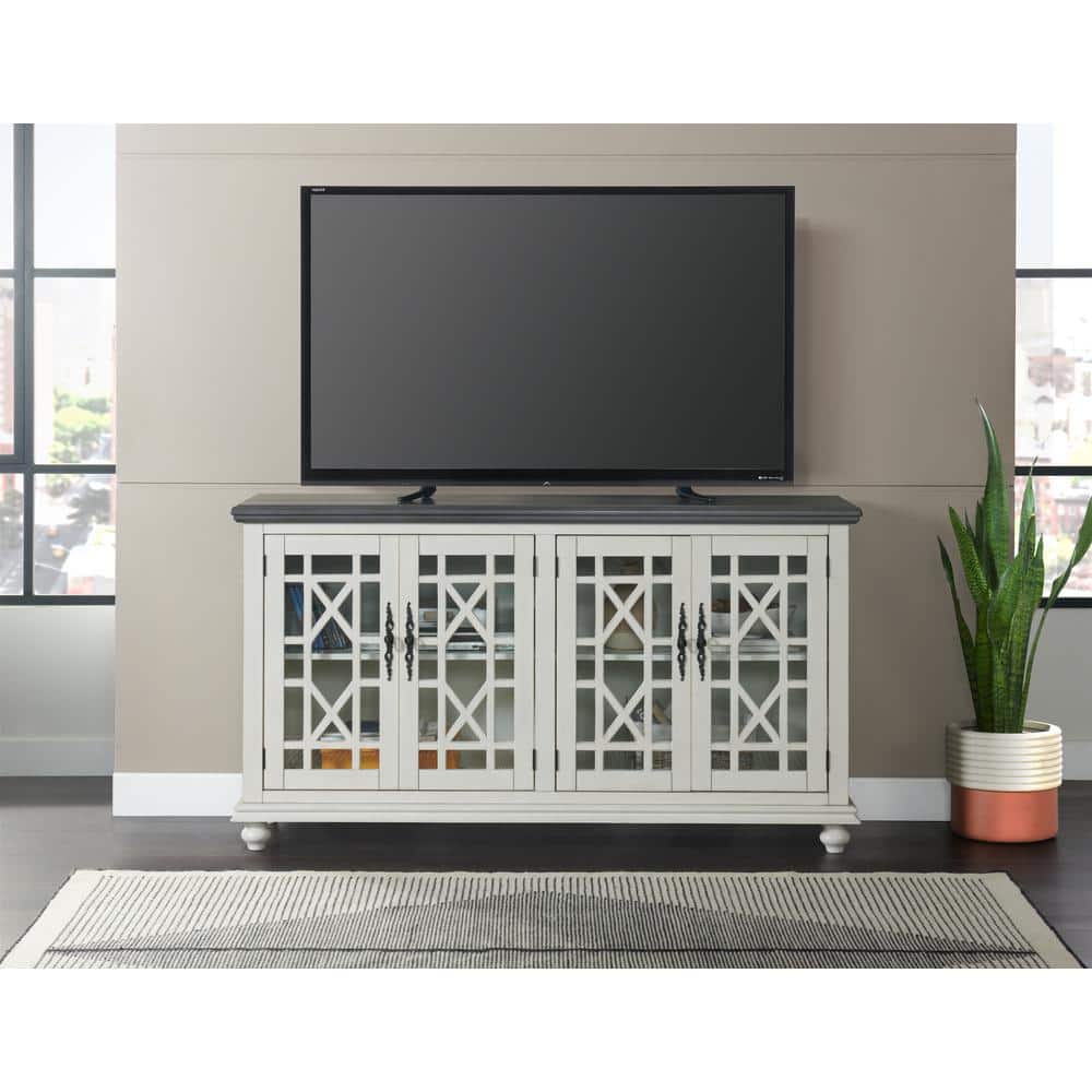 Parisian Antique Market Inspired 63" White and Grey TV Console