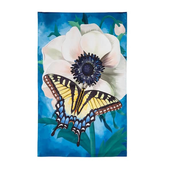 Evergreen Enterprises 2-1/3 ft. x 3-2/3 ft. Anemone and Butterfly Applique House Flag