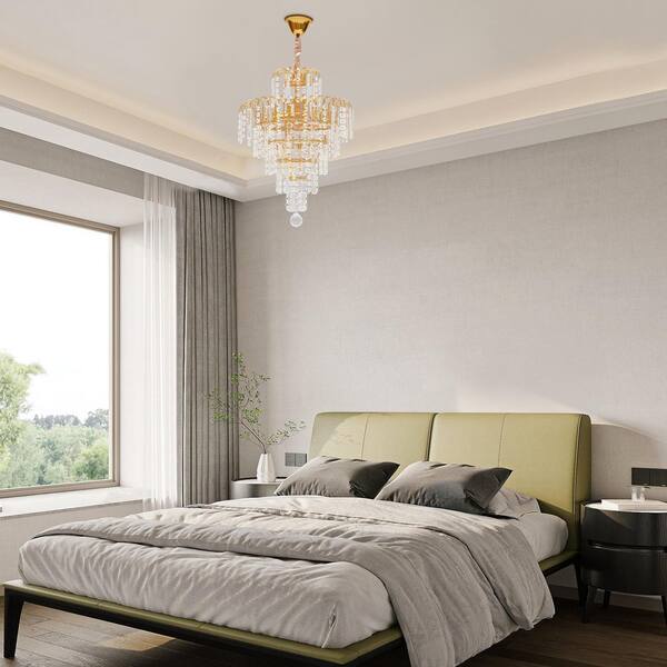 OUKANING 4-Light Modern Crystal Round Gold Pendant Light with K9