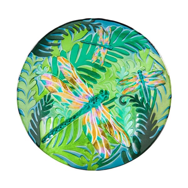 Evergreen 18 in. Iridescent Dragonfly Glass Bird Bath