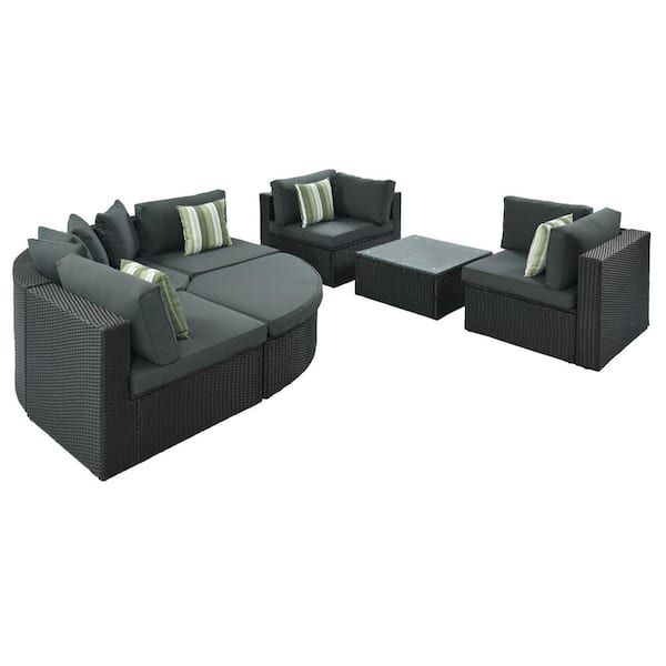 Unbranded 7-Piece Wicker Outdoor Sectional Set Patio Conversation Sofa with Gray Thick Cushion, Ottoman and Coffee Table