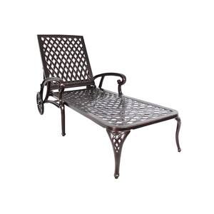 Antique Bronze 1-Piece Cast Aluminum Reclining Outdoor Chaise Lounge with Wheels