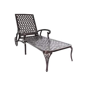 Antique Brass 1-Piece Metal Outdoor Chaise Lounge Reclining Cast Aluminum Chaise Lounge with Wheels
