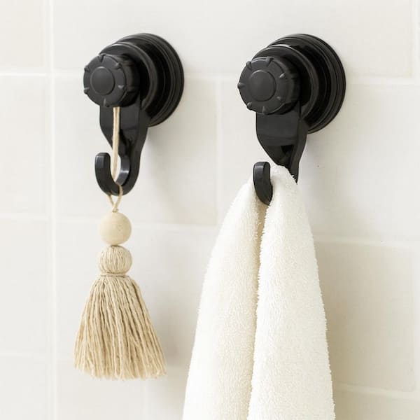 Black Bath, Kitchen, Home Strong Hold Suction Hooks (Set of 2)