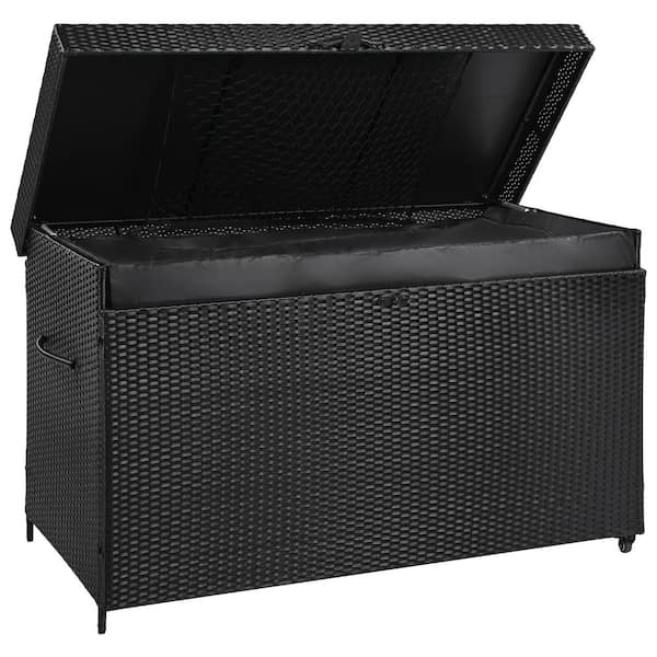 200 Gal. 58.7 in. Black Wicker Rattan Outdoor Large Storage Deck Box with Wheels, All-Weather, Lockable, Waterproof