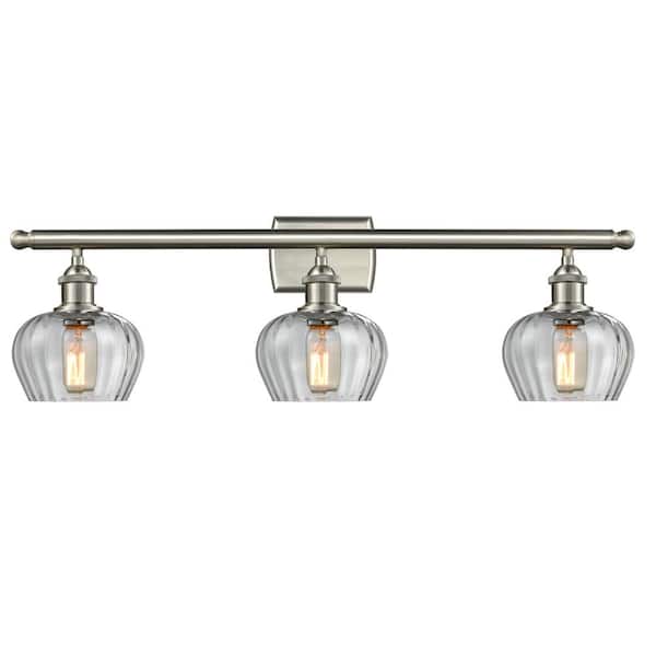 Fenton 26 in. 3-Light Brushed Satin Nickel, Clear Vanity Light with Clear Glass Shade