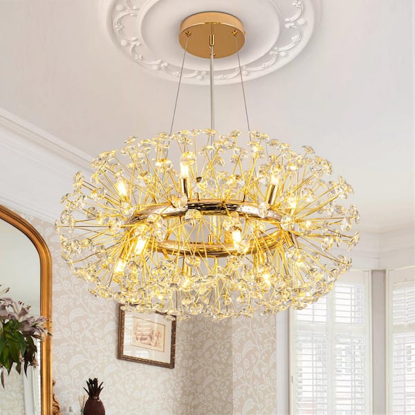 LLHZSY 23.6 in. 12-Light Gold Modern Firework Crystal Chandelier, Wagon ...