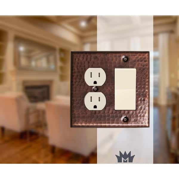 Pure Copper Hand Hammered 2-Gang 1 Rocker/1-Duplex Wall Plate
