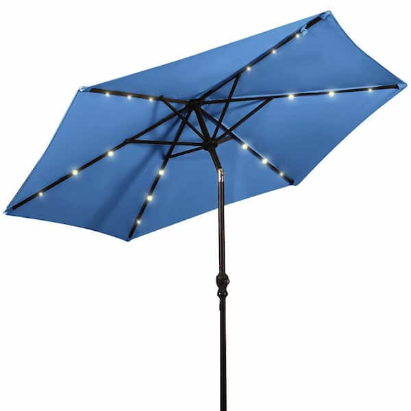 Unbranded 9 ft. Steel Market LED Solar Tilt Patio Umbrella in Blue with Crank