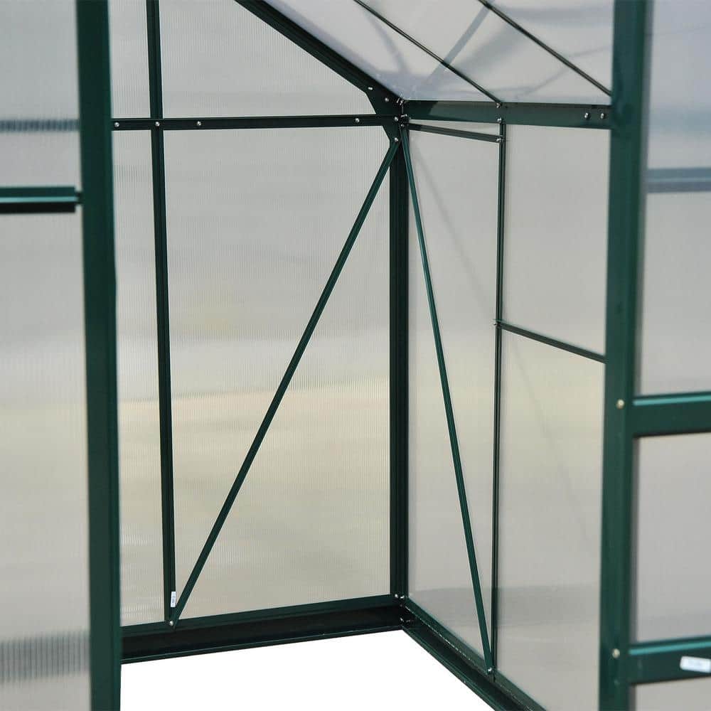 Dark Green Polycarbonate Walk-In Greenhouse with Aluminum Frame