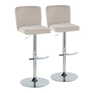 Henry 34 in. Beige Fabric and Chrome Metal Adjustable Barstool (Set of 2)