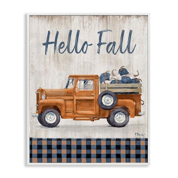 Hello Fall Plaid Pumpkin Truck by Paul Brent White Framed Graphic Travel Art Print 11 in. x 14 in.