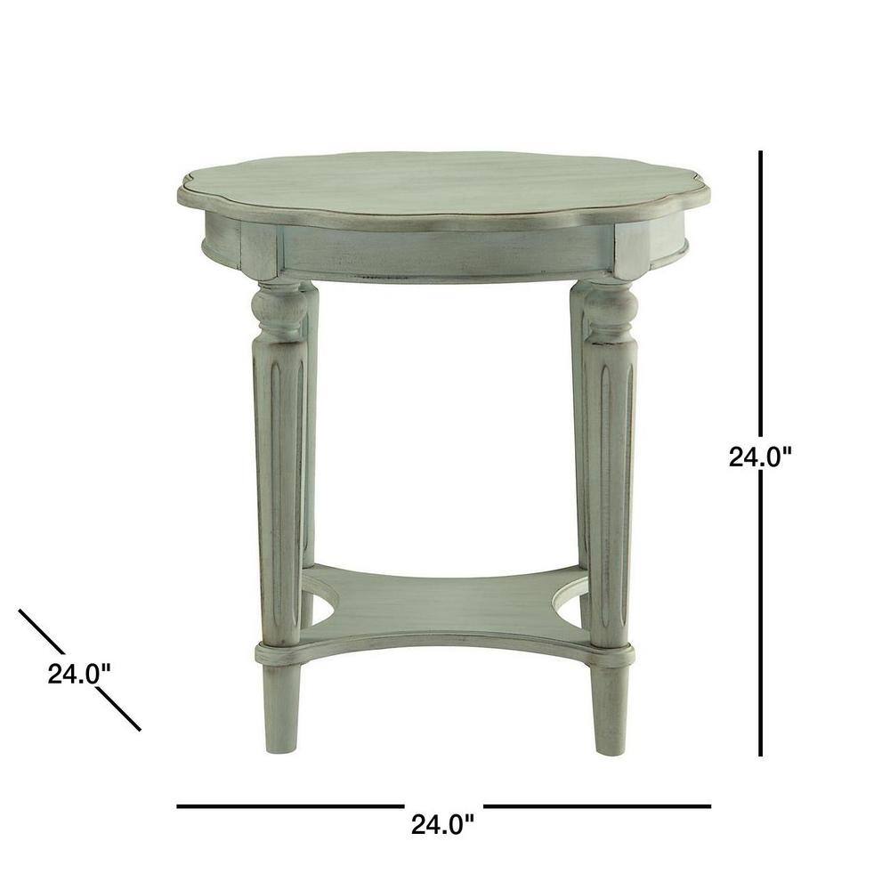 Antique Green Round Wooden End Table with Metal Accents