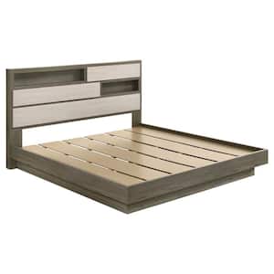 Fene King Size Bed, Bookcase Headboard, Wood Gray, Hidden Storage main image 0