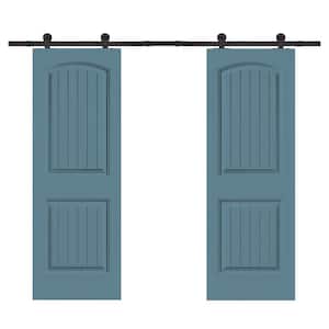 36 in. x 80 in. Camber Top in Dignity Blue Stained Composite MDF Split Sliding Barn Door with Hardware Kit