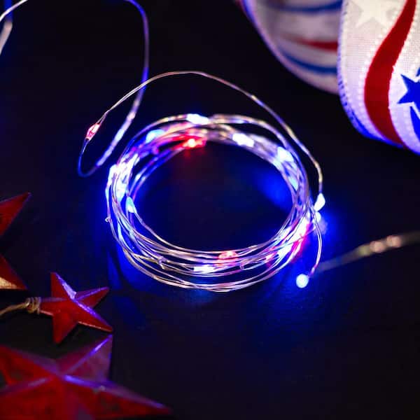 Patriotic LED Micro Fairy Lights-17 ft. Red White and Blue-Copper Wire-50CT