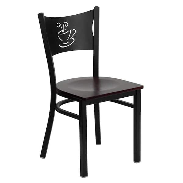 Flash Furniture Hercules Series Black Coffee Back Metal Restaurant Chair with Mahogany Wood Seat