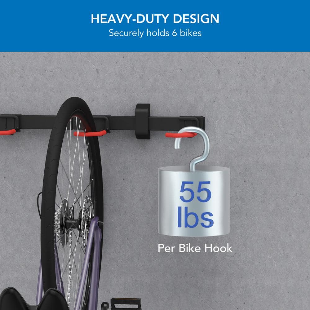 Heavy-Duty Black Steel Wall Mount Bike Rack for 6 Bikes