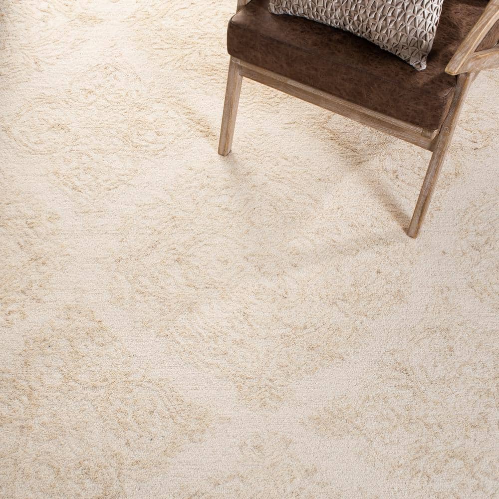 Ivory Beige 6' Round Handmade Wool Tufted Rug