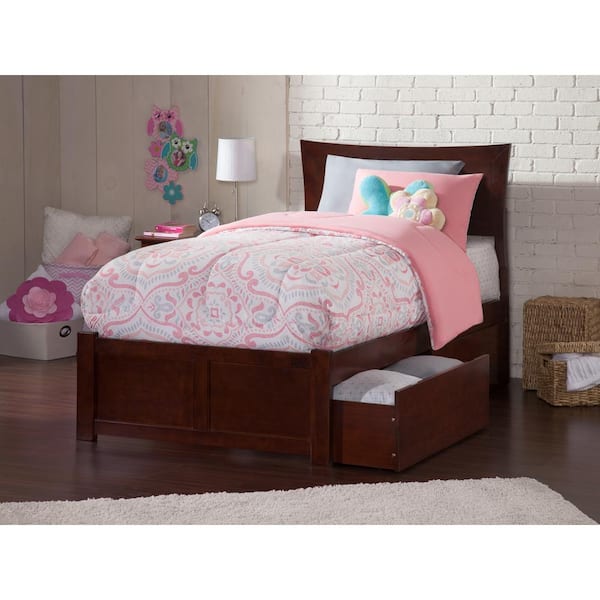 AFI Metro Walnut Twin Solid Wood Storage Platform Bed with Flat Panel Foot Board and 2 Bed Drawers