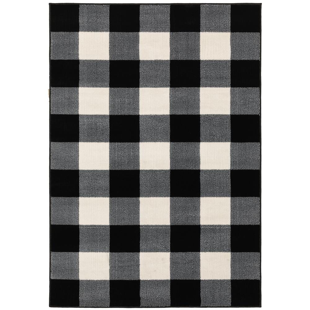 Gracie Black/Ivory 5 ft. x 7 ft. Plaid Area Rug