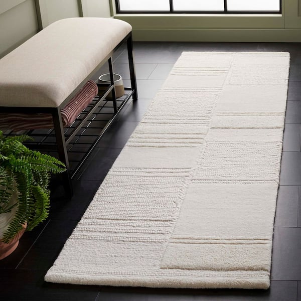 Manhattan 2 ft. x 8 ft. Ivory/Beige High-Low Solid Color Runner Rug
