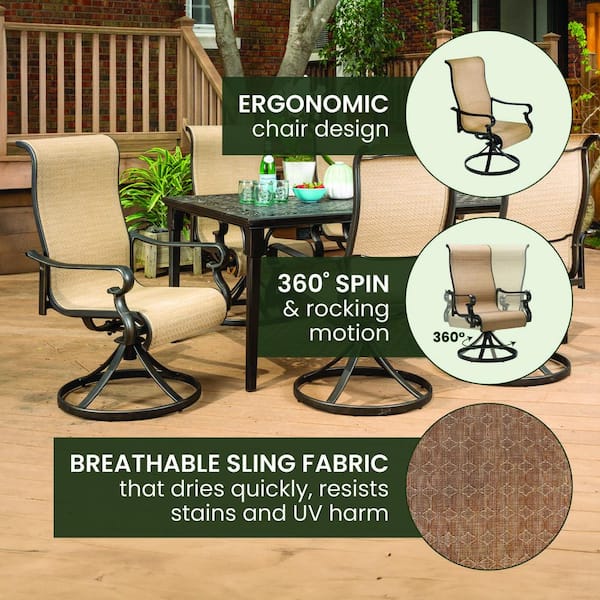 Brigantine 7-Piece Aluminum Outdoor Dining Set with a 40 in. x 70 in. Cast-Top Dining Table and 6-Sling Swivel Rockers