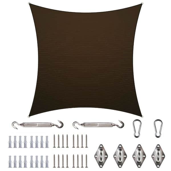 COLOURTREE 12 ft. x 12 ft. Brown Square Sun Shade Sail Canopy with Hardware Kit