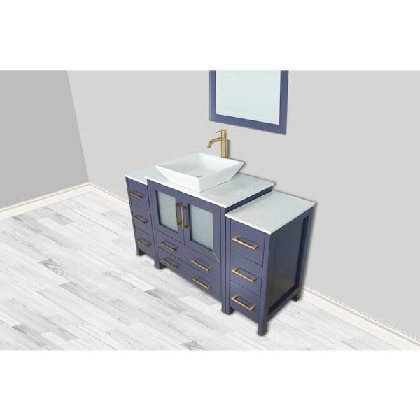 Vanity Art Ravenna 54 in. W Single Basin Bathroom Vanity in Blue with White  Engineered Marble Top and Mirror VA3130-54B - The Home Depot