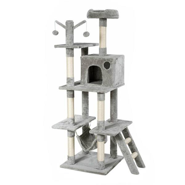 Angeles Home 66 In Gray Cat Tree Condo Kitten Multi Level Activity Center 6ck73 Ps46sl The Home Depot