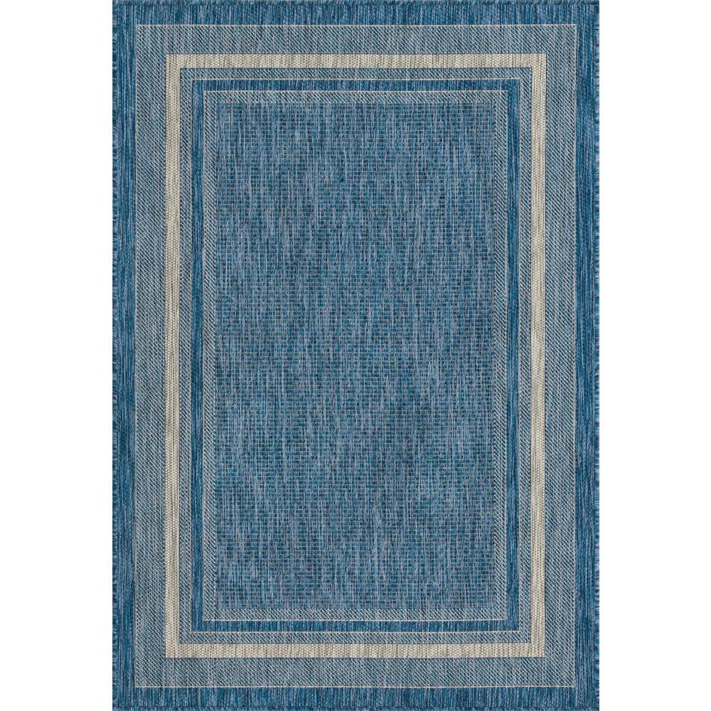 Blue Rectangular 4' x 6' Stain-Resistant Synthetic Outdoor Rug