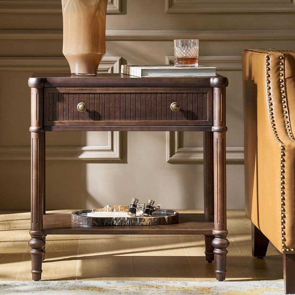 Ernest 26 in. Walnut 1-Drawer Square Wood End Table with Built-In Charging Station price history on PriceWatchPro