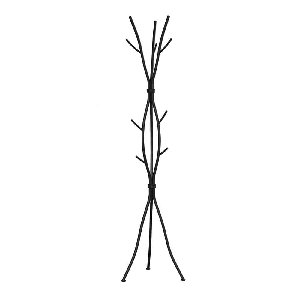 Black Metal Branch-Inspired Freestanding Coat Rack with 8 Hooks