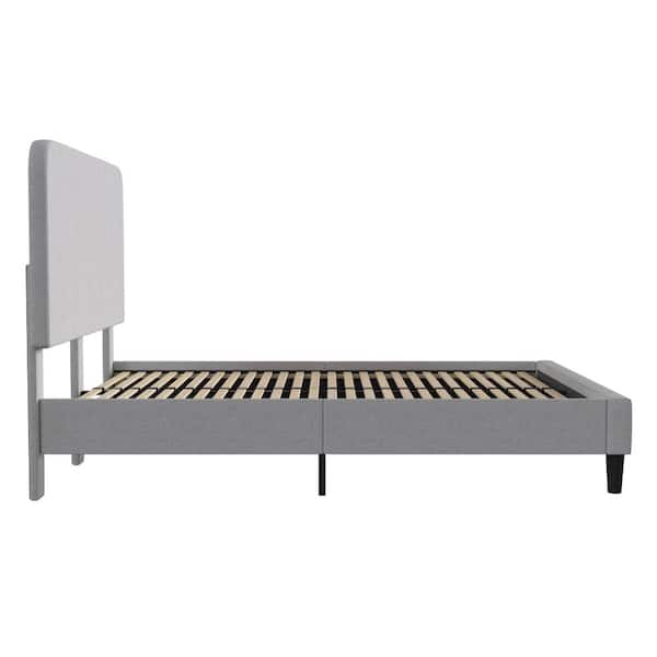 Light Gray Wood Frame Queen Platform Bed