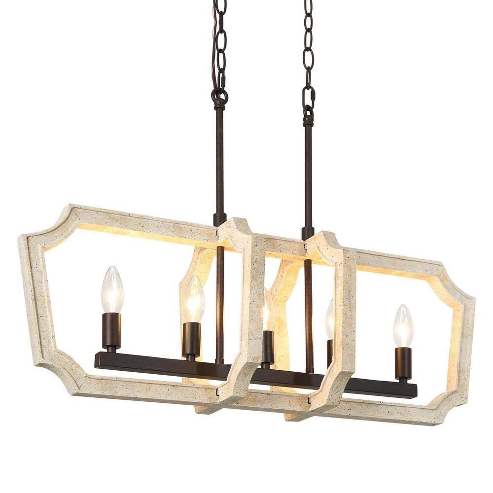Classic 5-Light Distressed White Wood Rectangle Cage Chandelier for Living Room, Dining Room with No Bulb Included price history on PriceWatchPro