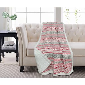 Ivy Red Sherpa Throw Blanket 50 in. x 60 in.