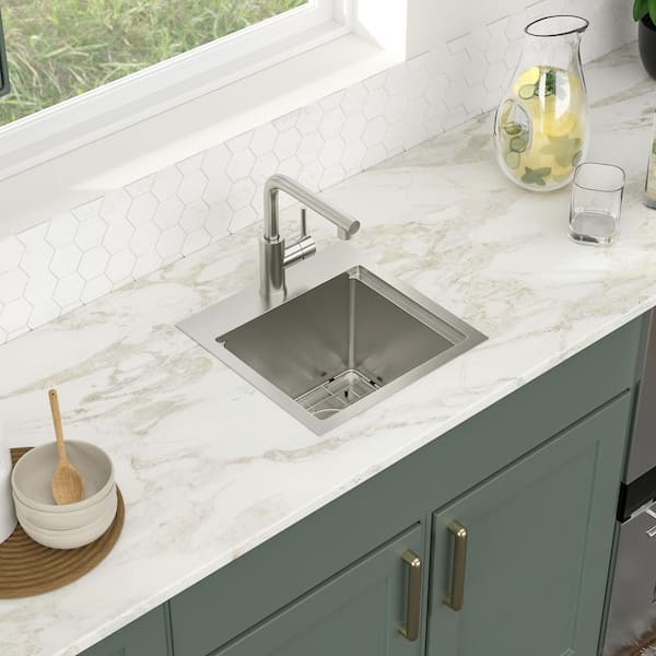 16-Gauge Stainless Steel 15 in. x 15 in. Drop-In Single Bowl RV Workstation Bar Prep Kitchen Sink with Pull-Out Faucet