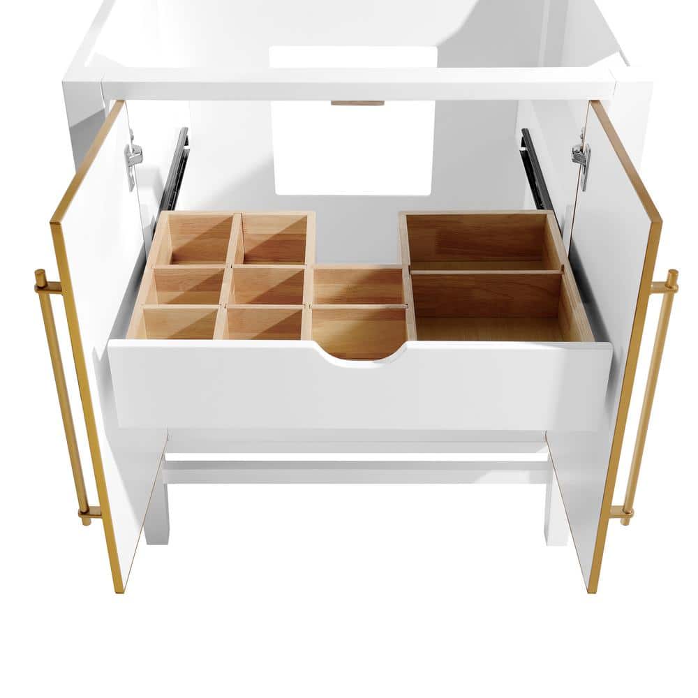 Mason 24'' White Solid Wood Vanity Base with Gold Trim