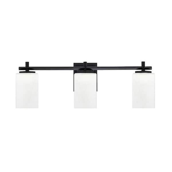 Unbranded Bridgewater 25 in. 3 Light Vanity Light Matte Black with 4 in. Square White Muslin Glass Shades, No Bulbs Included
