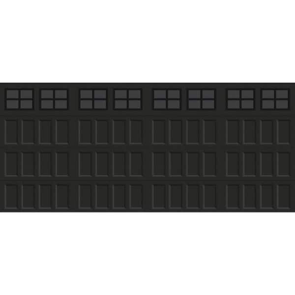 Clopay Bridgeport Steel Narrow Panel 16ft. X 7ft. Insulated 18.4 R-Value Matte Lustra Black Garage Door with windows
