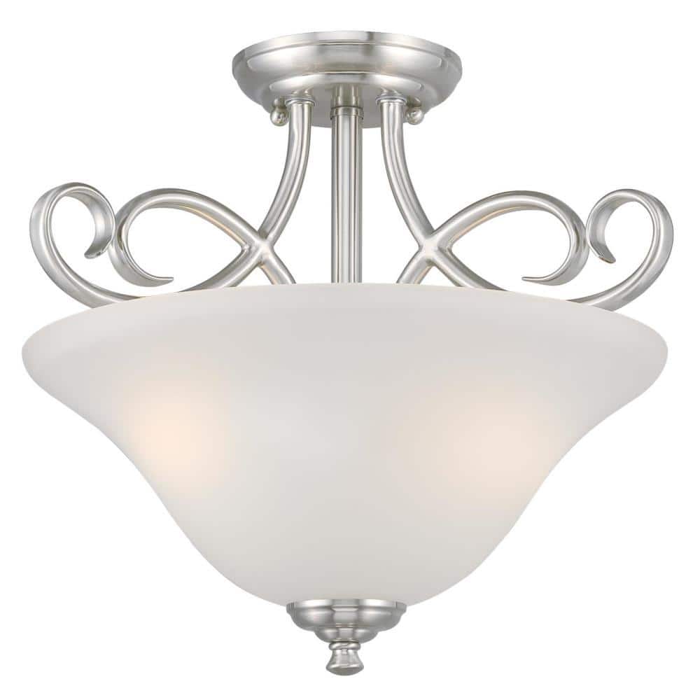 Dunmore Brushed Nickel and Frosted Glass 2-Light Ceiling Fixture