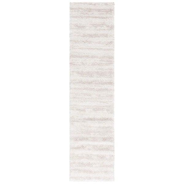 SAFAVIEH Tahoe Shag 2 ft. x 8 ft. Ivory/Beige Distressed Striped Runner Rug