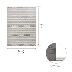 Everald Contemporary Gray and Ivory 5 ft. x 7 ft. Striped Polypropylene Indoor/Outdoor Area Rug